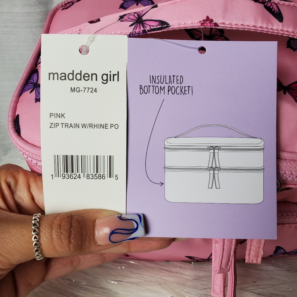 MADDEN GIRL pink butterfly nylon cosmetic bag - Picture 6 of 6